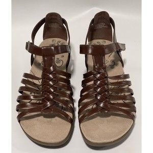 BareTraps Strappy Sandals Brown Flats Low Wedge Ankle Strap Womens 9.5 M
